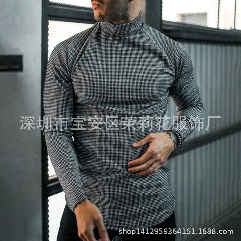 2020 Spring And Autumn Men's Slim Lead Long-sleeved T-shirt Men's High Collar Striped Bottom Shirt Body Shirt Men's Clothing