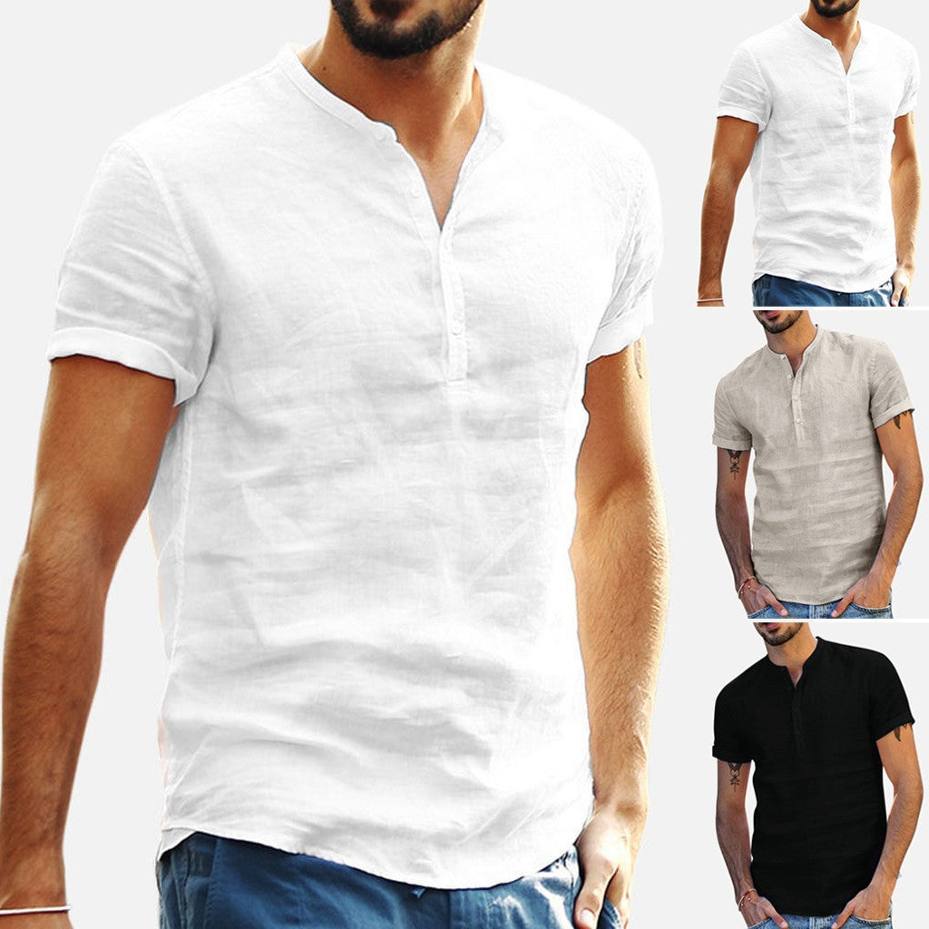 2021 Shirt Men's Clothing Cotton Linen Short Sleeve Shirt