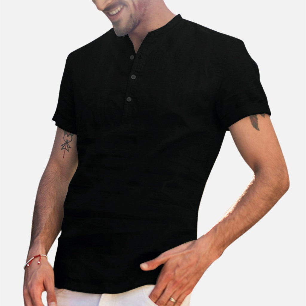 2021 Shirt Men's Clothing Cotton Linen Short Sleeve Shirt