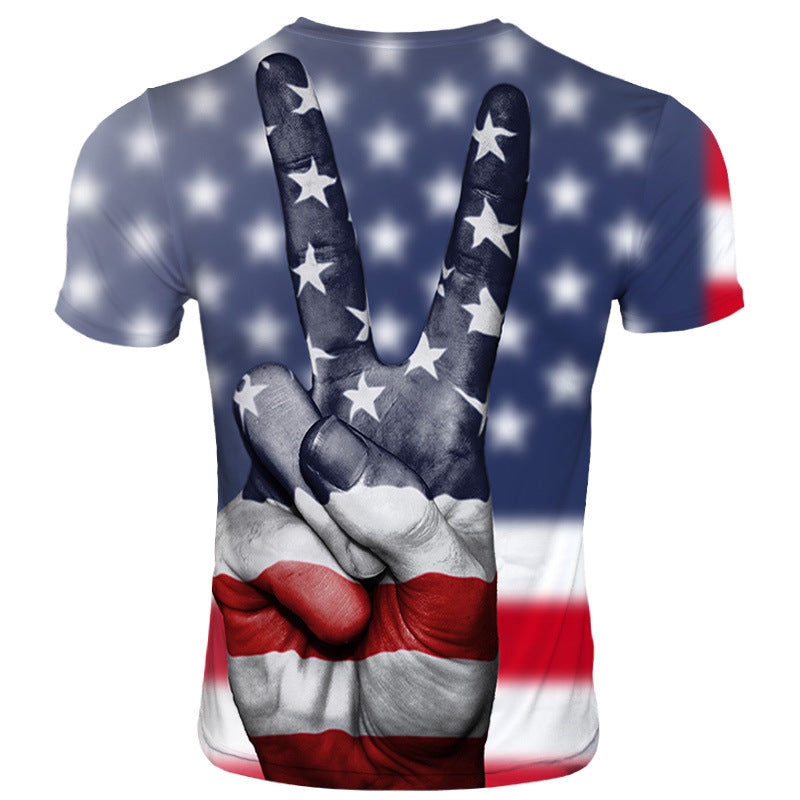 Independence Day 3D digital printing round neck short sleeve T-shirt