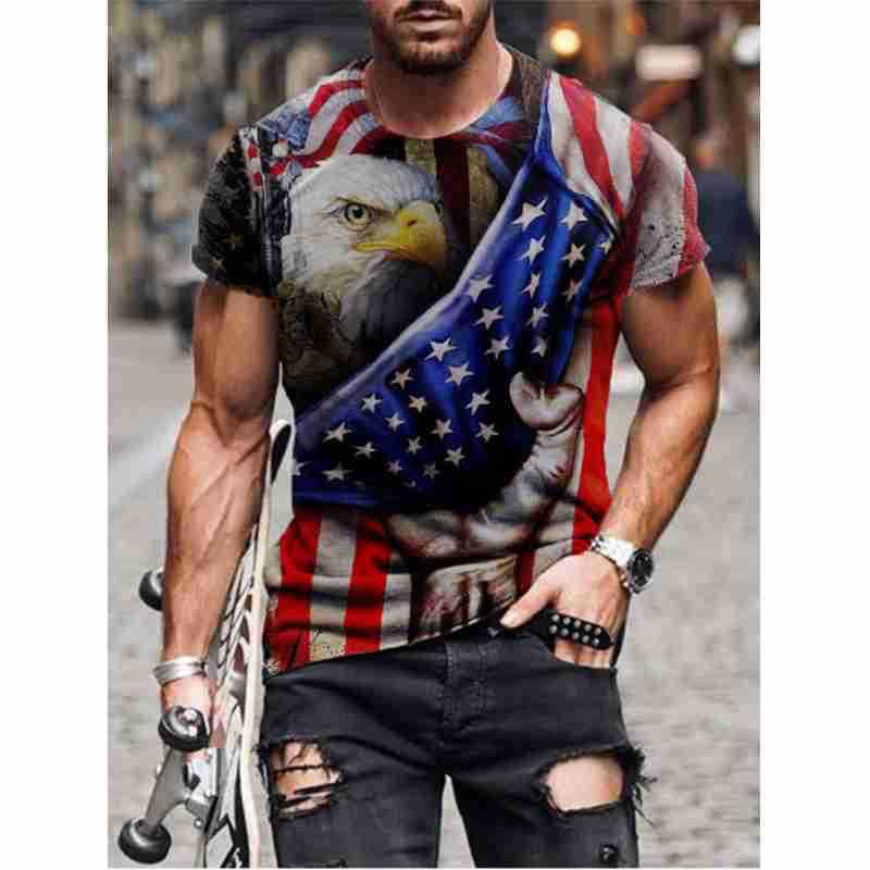 Independence Day printed round neck short sleeve T-shirt