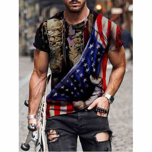 Independence Day printed round neck short sleeve T-shirt