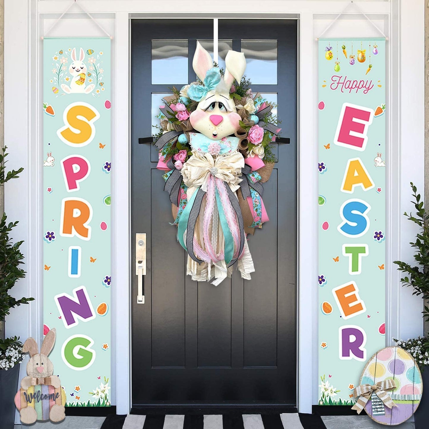 Easter Wreath for Front Door - Easter Bunny