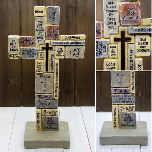10" Words of Inspiration and Encouragement Standing Cross with Base
