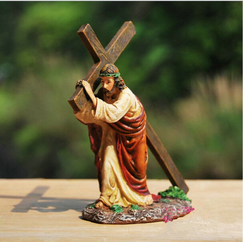 Jesus Carrying Cross Figurine Christ Sculpture