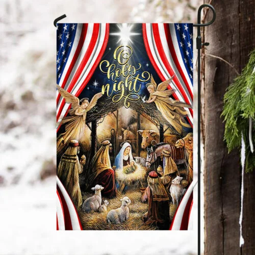 Christmas Silent Night Flag Jesus Is Born