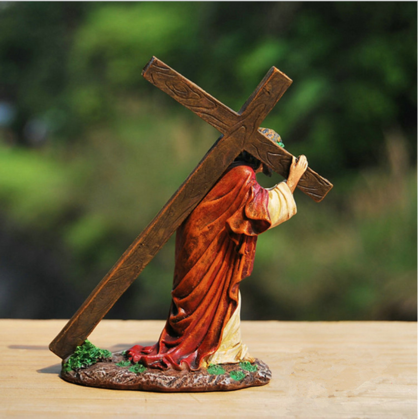 Jesus Carrying Cross Figurine Christ Sculpture