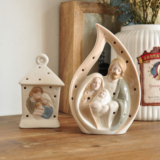 Ceramic Openwork Holy Family Candle Holder