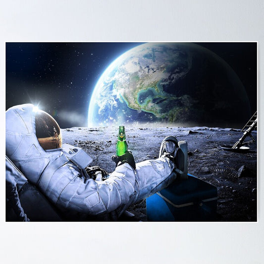 Astronaut on the Moon with Beer Poster